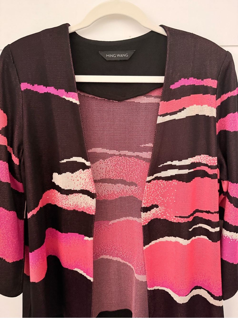 Ming Wang Knit Cardigan Jacket Abstract Wave Print Size M Quiet Luxury - Picture 3 of 6